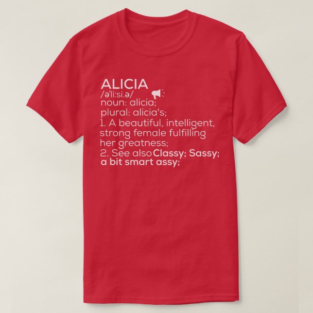 Camiseta Alicia Alicia Definição Alicia Nome feminino A (Frente do Design)