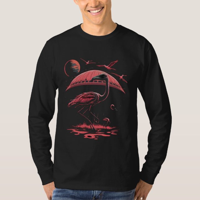 Camiseta Alien Abduction Flamingo UFO Spaceship Extraterres (Frente)