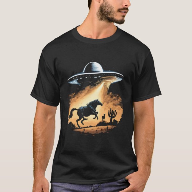Camiseta Alien Abduction Horse UFO Spaceship Extraterrestri (Frente)