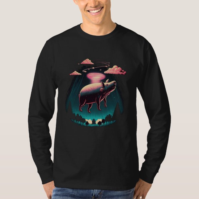 Camiseta Alien Abduction Pig UFO Spaceship Extraterrestrial (Frente)