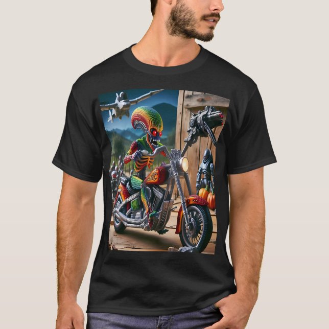 Camiseta Alien Biker in a Futuristic World (Frente)