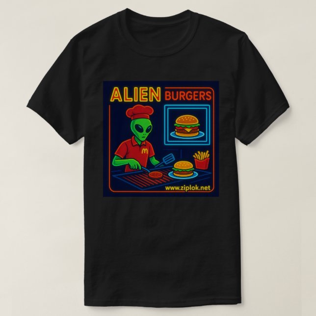 Camiseta Alien Burgers - T-Shirt (Frente do Design)