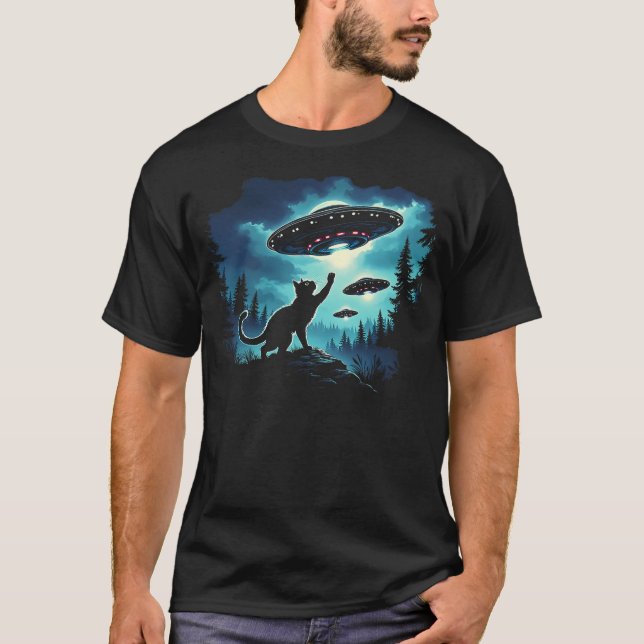 Camiseta Alien Cat Playing With Ufo (Frente)