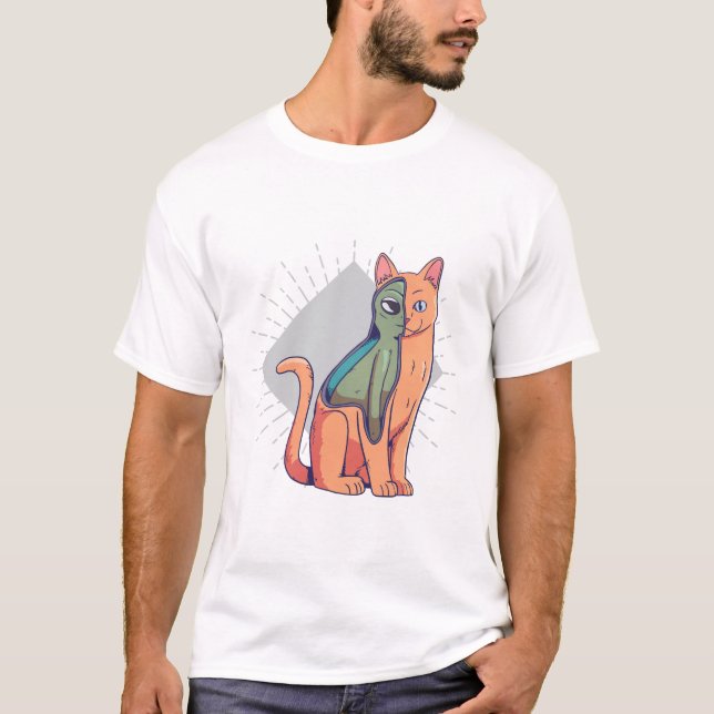 Camiseta Alien Cat Sci-Fi Funny T-Shirt Design (Frente)