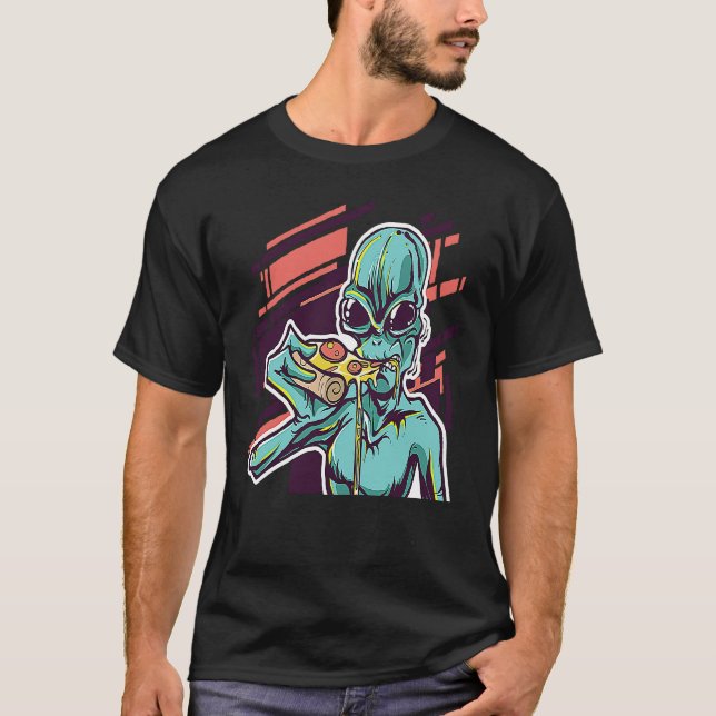 Camiseta Alien Eating Pizza Modern UFO Martian (Frente)