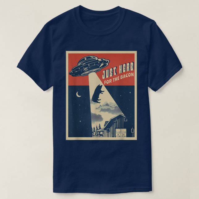 Camiseta Alien Farm Abduction Beam Funny Retro Bacon Lover  (Frente do Design)