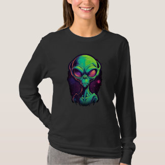 Camiseta Alien Head Green Retro Grey Alien UFO Graphic
