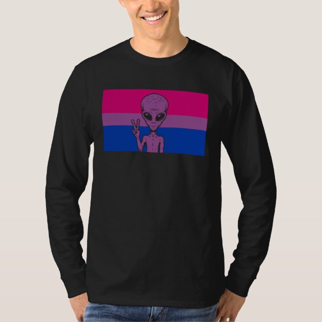 Camiseta Alien Head UFO Peace Sign Gaylien Bisexual Pride F (Frente)