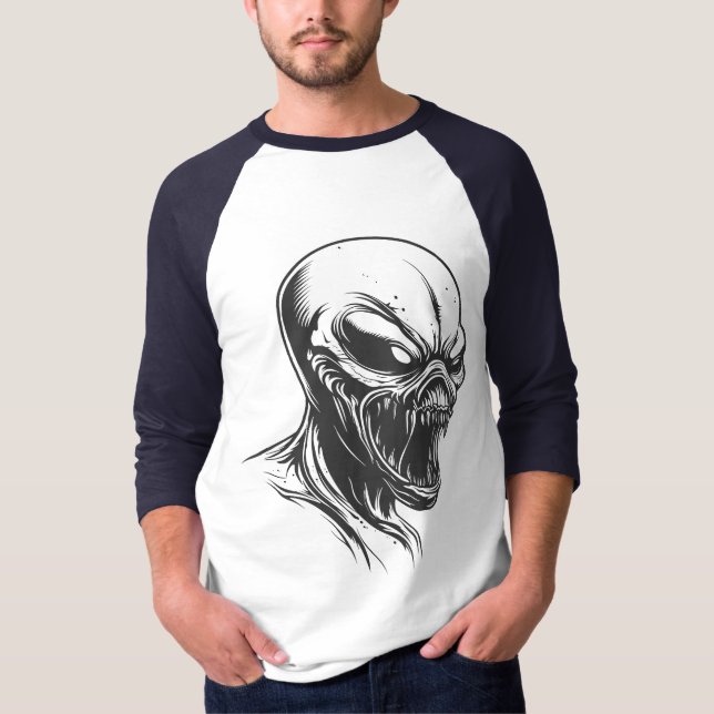 Camiseta Alien Horror Skull T-Shirt – Dark Sci-Fi Creature  (Frente)
