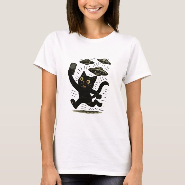 Camiseta Alien Invasion Cat Design, Selfie UFO Cat (Frente)