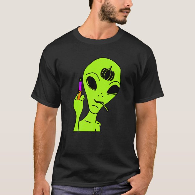 Camiseta Alien Middle Finger Lazy Halloween Costume  Ufo Pu (Frente)