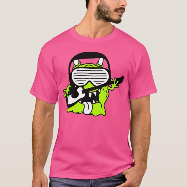 Camiseta Alien Monster Playing Guitar Headphone Sunglasses  (Frente)