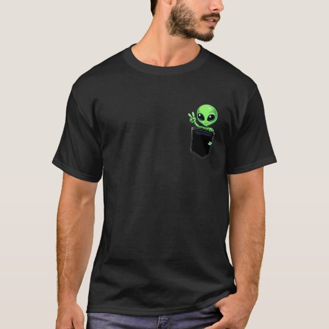 Camiseta Alien Peace Pocket Ufo Fã de Alien Divert (Frente)