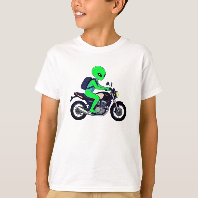 CAMISETA ALIEN PILOTANDO MOTOCICLETA (Frente)