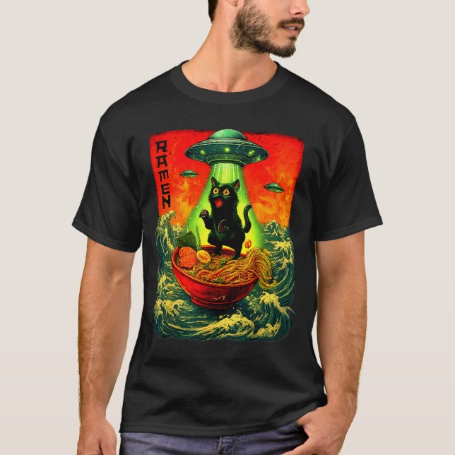 Camiseta Alien Ramen Cat Ufo Japanese Retro Art Gifts Men W (Frente)