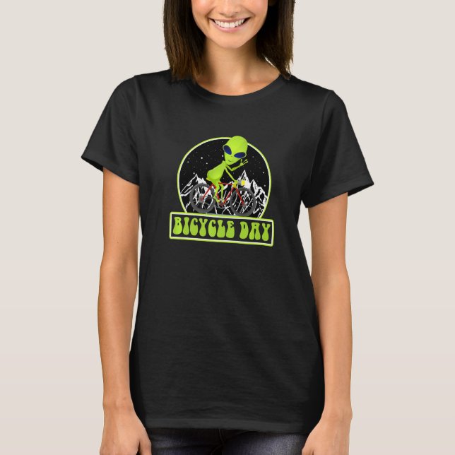 Camiseta Alien Riding a Bicycle Funny Bicycle Day Cyclist G (Frente)