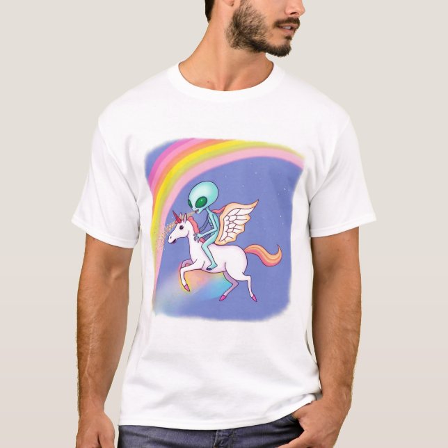 Camiseta Alien riding a Pegasus (Frente)
