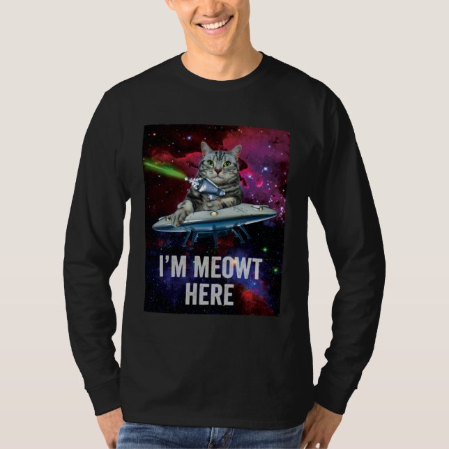 Camiseta Alien Space Cat I m Meowt Here UFO (Frente)