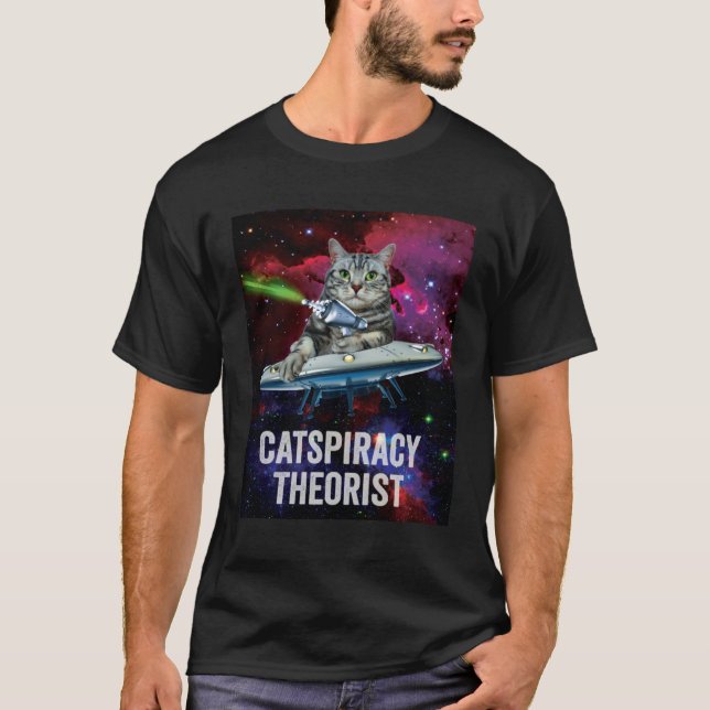 Camiseta Alien Space Cat UFO Catspiracy Theorist (Frente)
