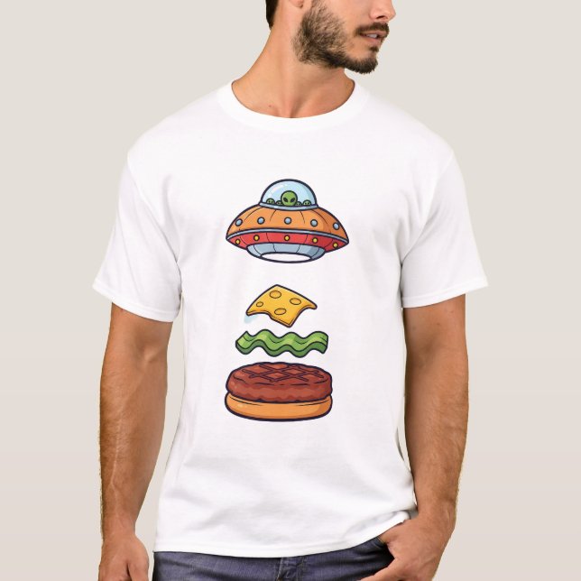 Camiseta Alien UFO Burger Illustration with Floating Layers (Frente)