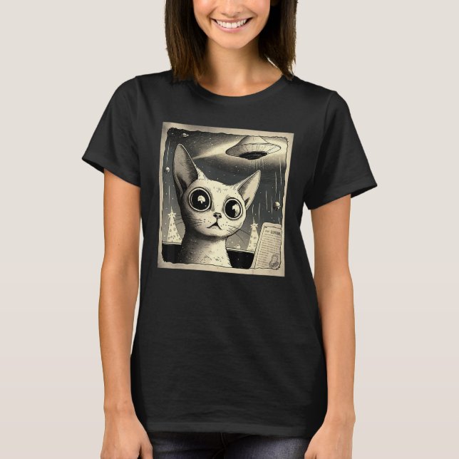 Camiseta Alien UFO  Cat Selfie (Frente)