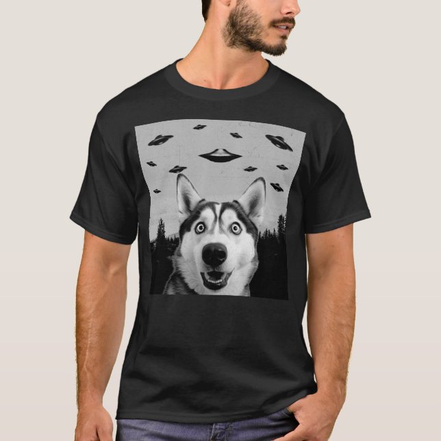Camiseta Alien UFO Funny Husky Dog Lover Men Women Kids (Frente)