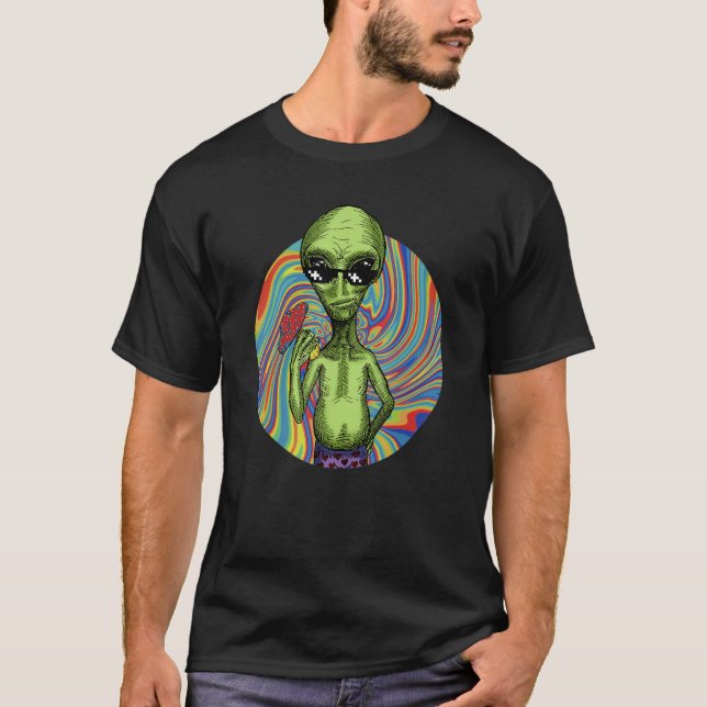 Camiseta Alien UFO Mushroom Psychedelic Trippy Outer Space  (Frente)