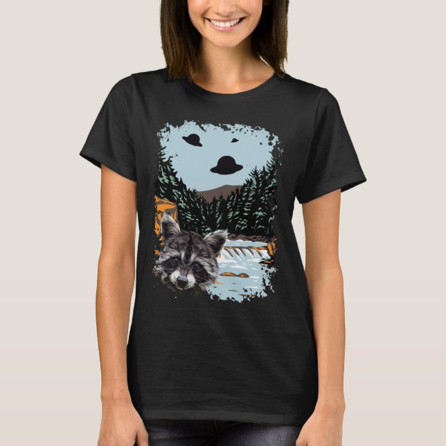 Camiseta Alien UFO Raccoon Lovers Extraterrestrial Encounte (Frente)