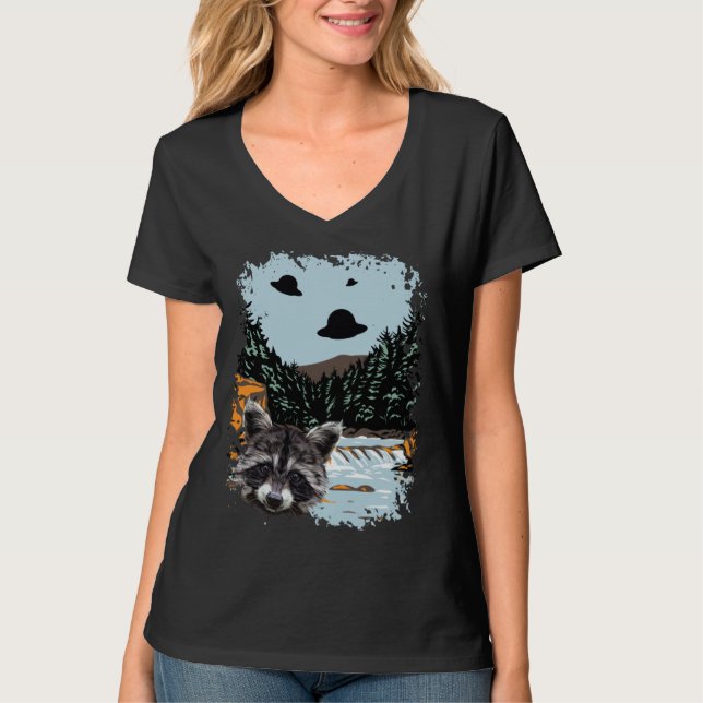 Camiseta Alien UFO Raccoon Lovers Extraterrestrial Encounte (Frente)
