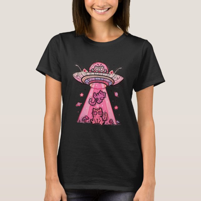 Camiseta Alien UFO   Retro Cat Alien Ship Abduction (Frente)