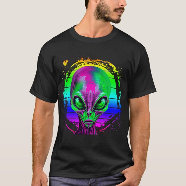 Camiseta Alienígena Arco-íris Colorido Moderno e Tendência (Frente)