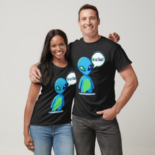 Camiseta Alienígena Azul Fofo Dizendo Olá