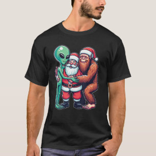 Camiseta Alienígena Bigfoot e Papai Noel acreditam no Engra