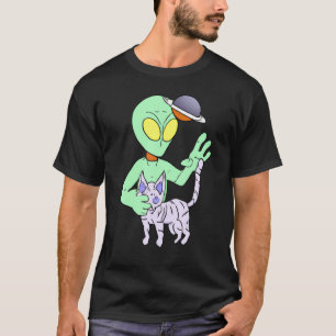 Camiseta Alienígena Bonita Preparando Um Gato Para Gato Mãe