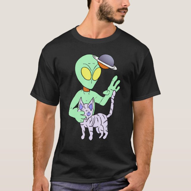 Camiseta Alienígena Bonita Preparando Um Gato Para Gato Mãe (Frente)