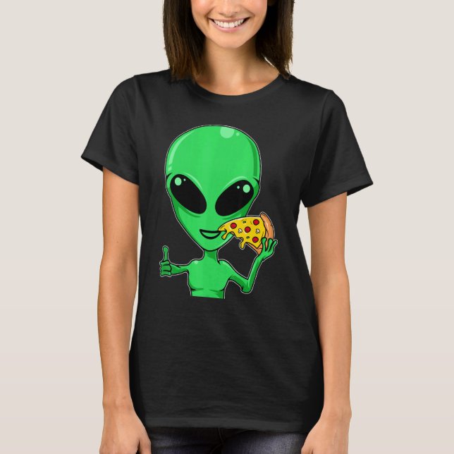 Camiseta Alienígena Cabeça Comendo Pizza Ufo Extraterrestre (Frente)