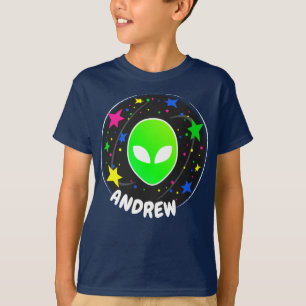 Camiseta Alienígena Cabeça Legal Planeta Estrelas Nome da G