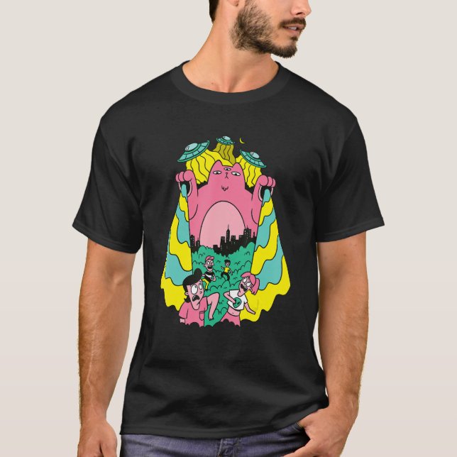 Camiseta Alienígena Cat Abduzindo Pessoas Ufo (Frente)