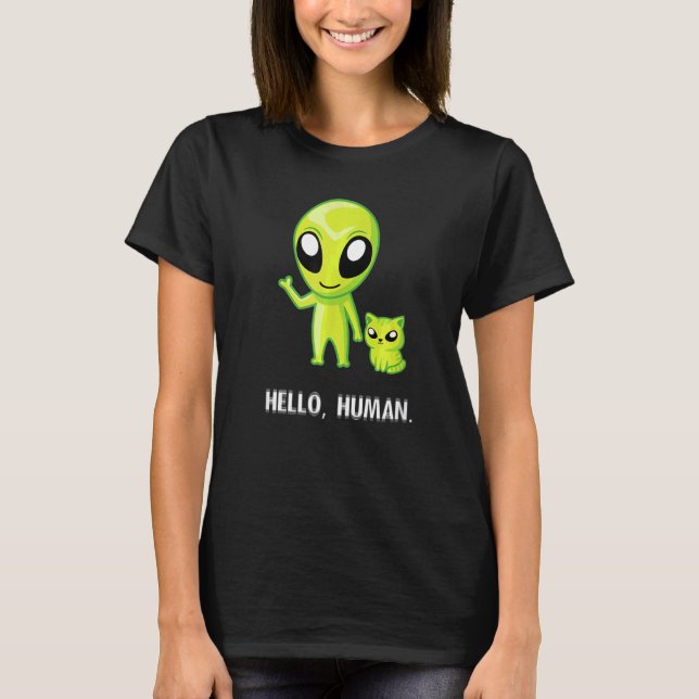 Camiseta Alienígena Cat Hello Human Ufo Kitten (Frente)