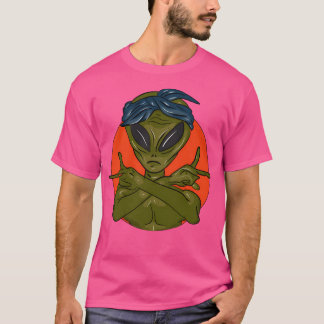 Camiseta Alienígena Com Carimbo Em Fundo Laranja