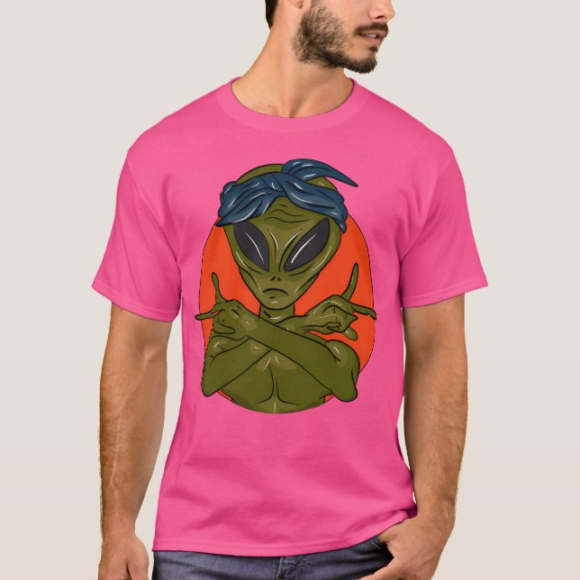 Camiseta Alienígena Com Carimbo Em Fundo Laranja (Frente)