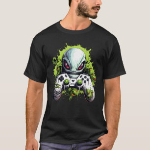 Camiseta Alienígena com Controle de Jogo, Gamer de Ficção C