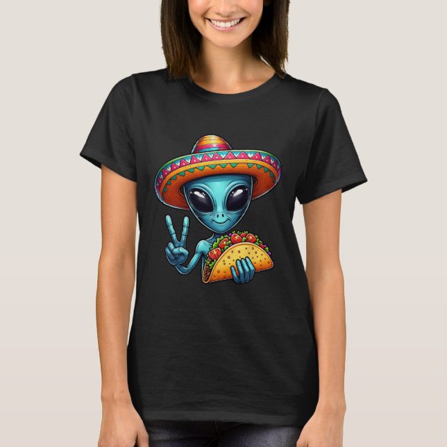 Camiseta Alienígena Comendo Taco Cinco De Mayo Sombrero Mex (Frente)