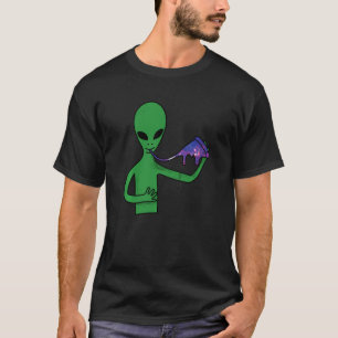 Camiseta Alienígena Comendo Uma Fatia De Galaxy Pizza Engra
