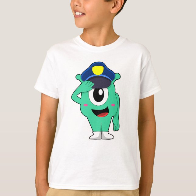 Camiseta Alienígena como agente de polícia com chapéu de po (Frente)