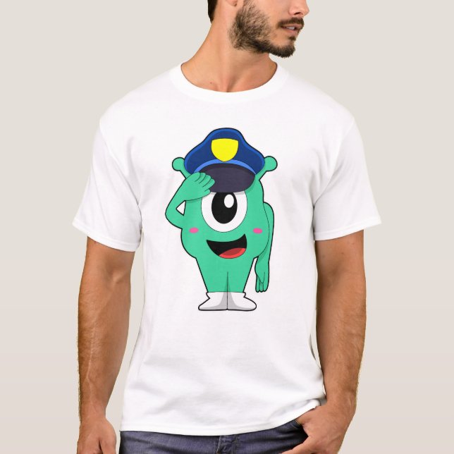 Camiseta Alienígena como agente de polícia com chapéu de po (Frente)