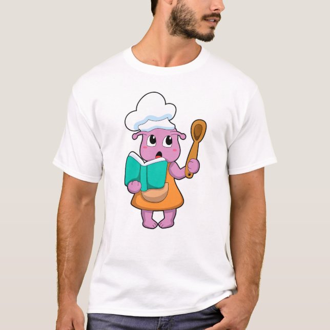 Camiseta Alienígena como cozinhar com o livro de livros (Frente)