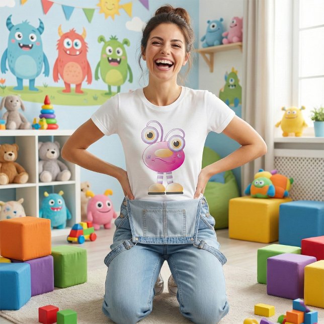 Camiseta Alienígena Cor-de-Rosa Bonita Com Olhos Grandes (Criador carregado)