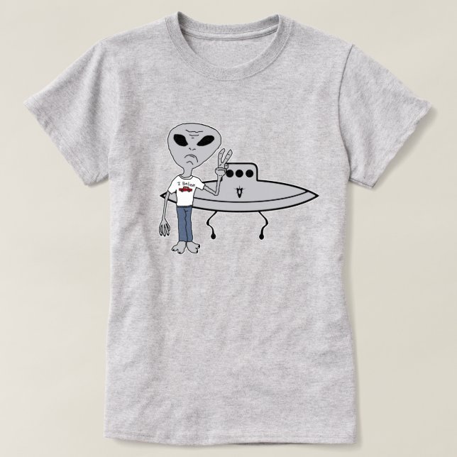 Camiseta Alienígena Crente com OVNI (Frente do Design)