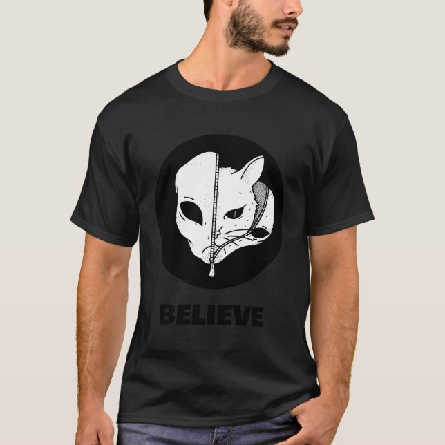 Camiseta Alienígena De Gato No Espaço Ufologista Marciano A (Frente)